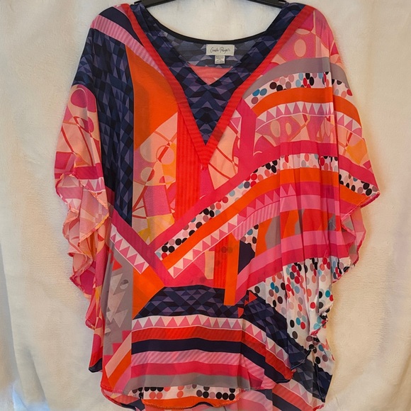 Charlie Paige Tops - Charlie Page  Multicolor Geometric Blouse or bathing suit cover.